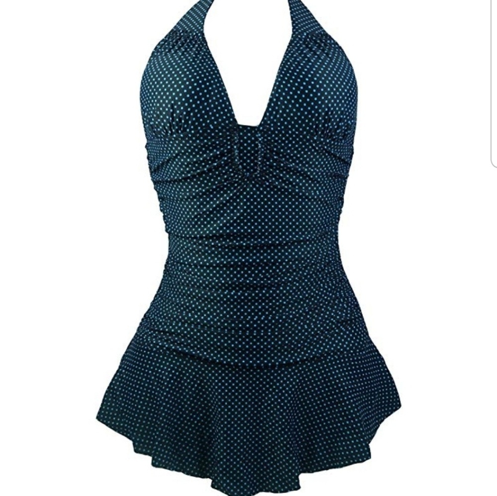 Halter one piece swimsuit with skirt bottom